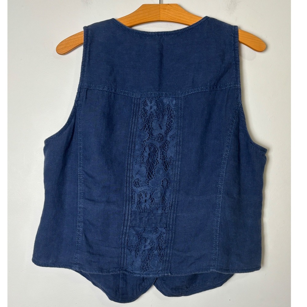 Coldwater Creek Womens Linen Vest L Boho Crochet Lace Dark Romantic Layering - Picture 3 of 8